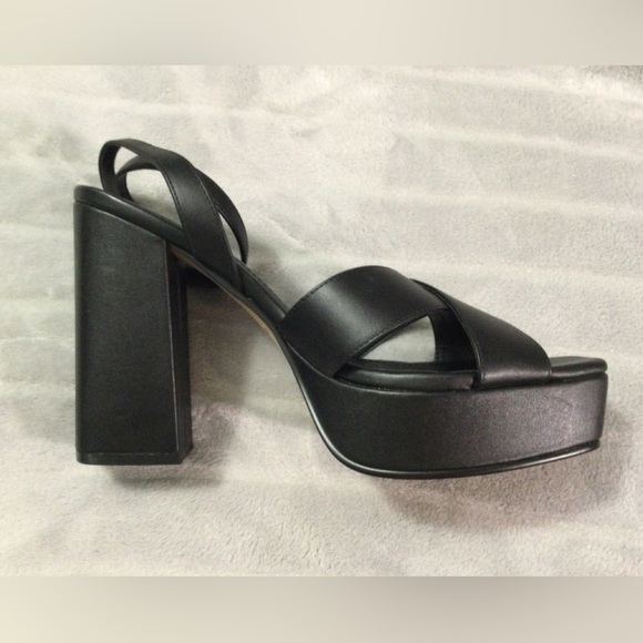 Lisa Vicky Jazz Black Leather Strappy Platform Block Heels Size 9 M - Picture 8 of 11